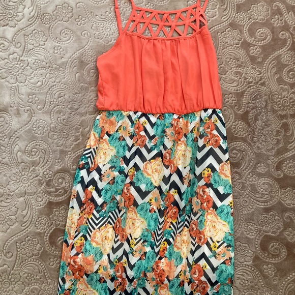 Orange and Chevron fun long summer dress - Picture 1 of 6